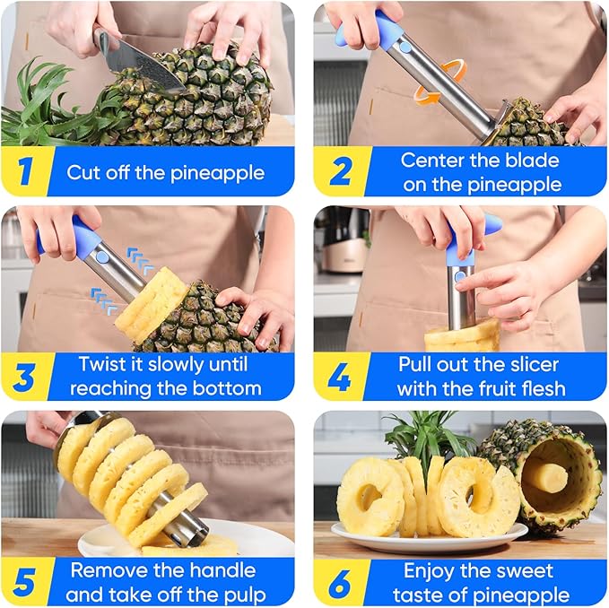 Pineapple Corer, [Upgraded, Reinforced, Thicker Blade] Newness Premium Pineapple Corer Remover, Stainless Steel Pineapple Core Tool for Home & Kitchen with Sharp Blade for Diced Fruit Ring (Blue)