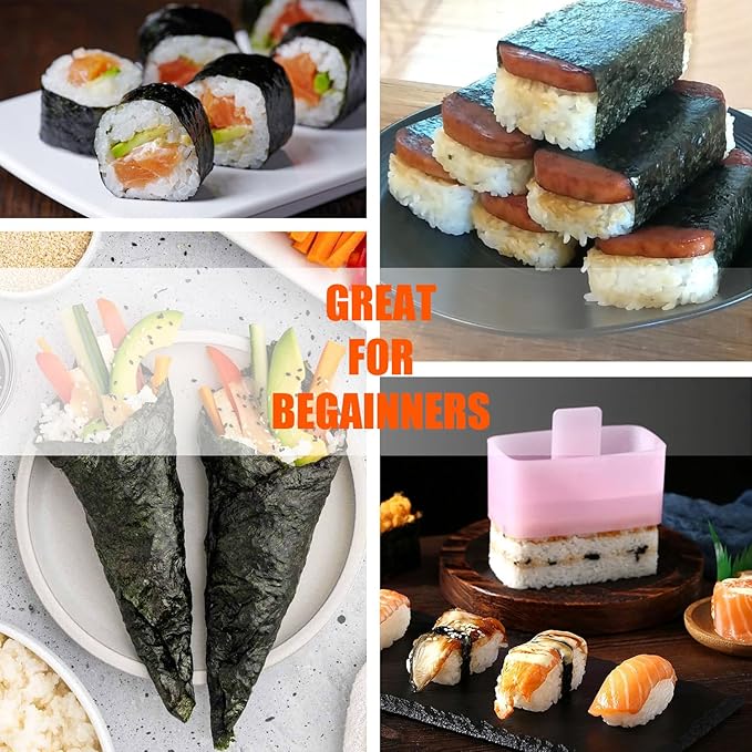 SmileTools Sushi Making Kit & Musubi Maker Kit - for Beginners & Pros with Sushi Roller Bazooka, 2 Bamboo Mats, 2 Musubi Press Molds and Spam Slicer