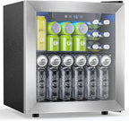 48 Can Beverage Refrigerator,12 Bottle Wine Cooler with Stainless Steel Glass Door, Digital Temperature Display, Countertop Mini Fridge for Soda, Wine or Beer, Silver
