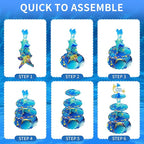AMZWKT 4-Tier Extra Large Happy Birthday Under The Sea Ocean Cardboard Cupcake Stand Ocean Themed Birthday Party Decorations for Boys Girls First Baby Shower Baby Shark Decoration ﻿ ﻿