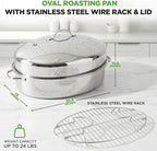 NutriChef 20" Oval Roasting Pan with Rack and Lid - Premium Stainless Steel Roaster Dish w/ Wide Handles & Removable Rack, Multi-Use Cookware for Turkey, Chicken, Stews, & More - Dishwasher Safe