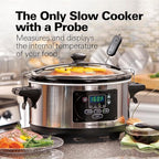 Hamilton Beach Portable 6 Quart Set & Forget Digital Programmable Slow Cooker with Lid Lock, Temperature Probe, Dishwasher Safe Crock & Lid, Stainless Steel (33969A)