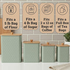 Kitchen Canisters for Countertop Set of 4 - Textured Iron Kitchen Canisters with Airtight Lids - Flour Sugar Canister Set - Flour and Sugar Containers Farmhouse - Coffee Jar for Counter - Green Jar x4