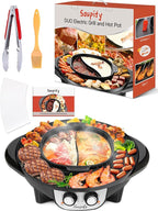 2 in 1 Hot Pot with Grill, Electric Korean BBQ Grill, Independent Dual Temperature Control & Non-stick Pan, Multi-function Smokeless Barbecue Grill for Family and Friends Gathering