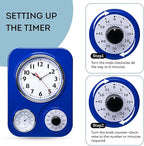 Lily's Home - 9.5 Inch x 12.5 Inch- Retro Kitchen Wall Clock, Vintage Wall Clock with a Thermometer and 60-Minute Timer, Ideal for Any Kitchen, Office, or Diner (Dark Blue)