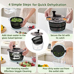 Large 5.2 Qt Glass Salad Spinner Vegetable Dryer with Drain Microwave Safe Dishwasher Safe with Transparent Lid Crank Handle Quick Spin Greens Washer for Lettuce Herbs Fruits (black)