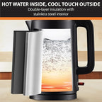 KRUPS 1.5L Electric Kettle Stainless Steel Cool Touch Interior, Fast Boiling, One Cup in 80 Seconds, Double Wall, Auto Off, Keep Warm, Hot Water Kettle Electric, Cordless, Black/White