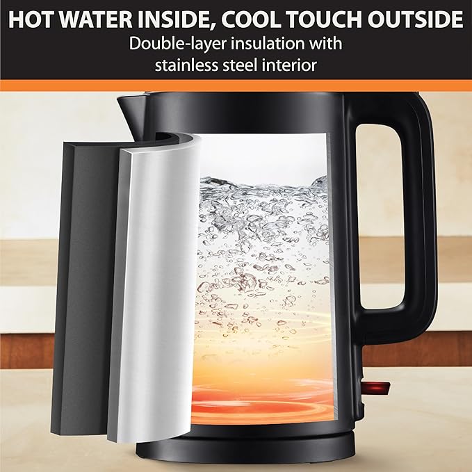 KRUPS 1.5L Electric Kettle Stainless Steel Cool Touch Interior, Fast Boiling, One Cup in 80 Seconds, Double Wall, Auto Off, Keep Warm, Hot Water Kettle Electric, Cordless, Black/White
