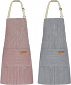 NLUS 2 Pack Kitchen Cooking Aprons, Adjustable Bib Soft Chef Apron with 2 Pockets for Men Women (Blue Pinstripes/Pink Pinstripes)