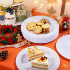 WELLIFE 100 Pieces White Plastic Dessert Plates with 100pcs Silver Disposable Forks, Premium Hard Salad Plate 7.5”, Appetizer Plastic Plates for Wedding, Party