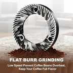 Electric Flat Burr Coffee Grinder, Compact Coffee Grinder for Home Use, Burr Mill Grinder with 17 Precise Grind Settings, 7oz Large Hopper, Removable Burr & Coffee Container