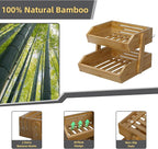 2 Tier Fruit Basket for Kitchen Counter, Large Capacity Fruit Storage Countertop, Fruit Holder, Wooden Pantry Organizers and Storage, Kitchen Countertop Organizer With Two Banana Hangers (Walnut)