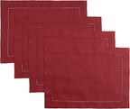 D'Moksha Homes Red Linen Placemats Set of 4 - Classic Hemstitch Placemats 14 x 19 Inch - 100% Pure Linen Table Mats for Valentines, Holiday, New Year - Handcrafted and Machine Washable