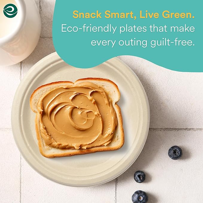 ECO SOUL Compostable Paper Plates 6 Inch (400 Count) Plates for Christmas Dessert, Heavy Duty, Eco-Friendly Sugarcane Bagasse Small Plates For Appetizer- Natural Brown