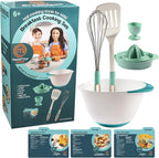 MasterChef Junior Breakfast Cooking Set- 6 Pc Kit w Real Cooking Tools for Kids & Recipes- Includes Spatula, Mixing Bowl, Whisk, Egg Cup, Juicer- Make Pancakes, Crepes & More- Fun Breakfast Essentials