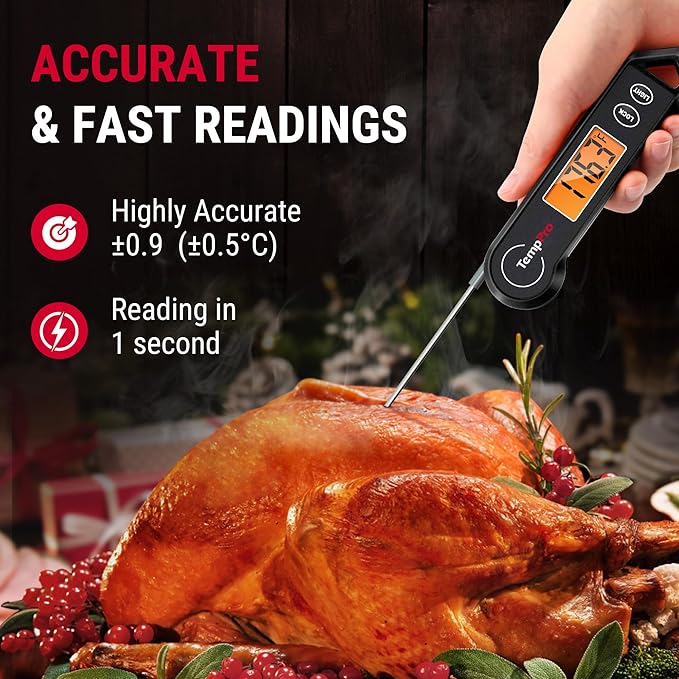 TempPro TP19H Waterproof Digital Meat Thermometer with Ambidextrous Backlit and Motion Sensing Cooking Food Thermometer for BBQ Grill Smoker Oil Fry Candy Thermometer (Previously ThermoPro)
