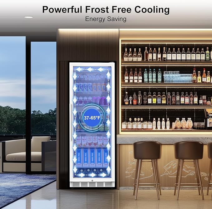 Commercial Display Refrigerator with Glass Door, Upright Beverage Cooler Merchandiser with Reversible Door, Drink Fridge with Door Lock for Restaurant Supermarket Convenience Store, 13.8 Cu.Ft
