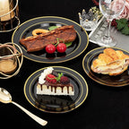 NOCCUR 200PCS Black and Gold Plastic Plates for 100 Guests - Include 100PCS 10" Dinner/ 100PCS 7" Dessert Disposable Plates Heavy Duty - Ideal for Party/Birthday/New Year