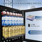 24 Inch Beverage Refrigerator Under Counter, 24" Space Built-In Beer and Drink Fridge with Glass Door for Soda, Water, and Milk - For Kitchen, Bar or Office