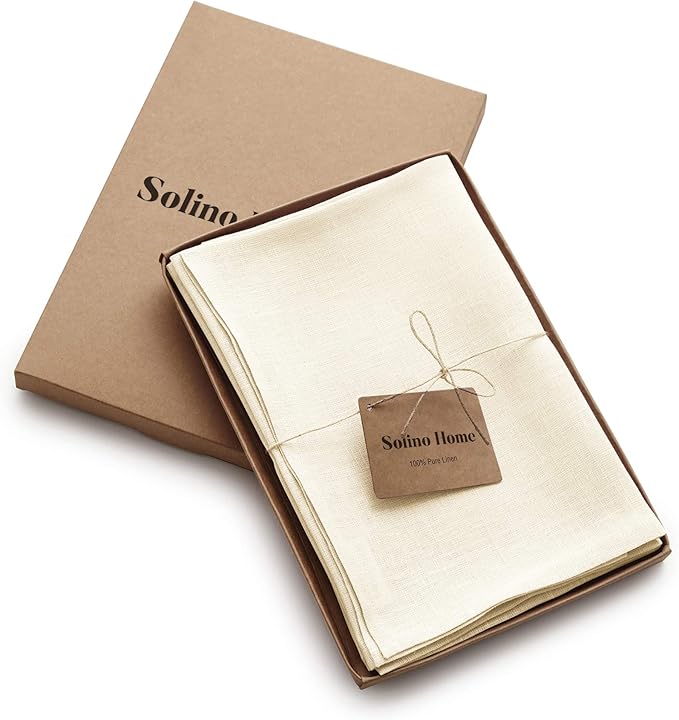 Solino Home Ivory Linen Napkins Set of 6-100% Pure Linen Cloth Washable Dinner Napkins 20 x 20 Inch for Holiday, New Year - Fete