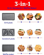3-in-1 Indoor Grill, Sandwich/Panini Press & Waffle Maker Plus, White