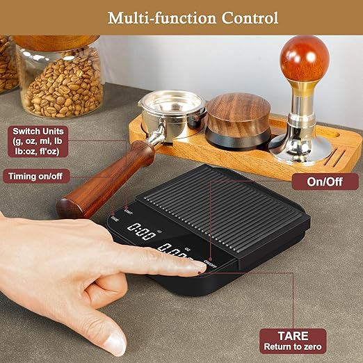 Digital Coffee Scale with Built-in Timer, 0.1g Precision to 3000g Rechargeable Espresso Scale, Touch Glass Kitchen Food Scale for Pour Over, Baking and Macros
