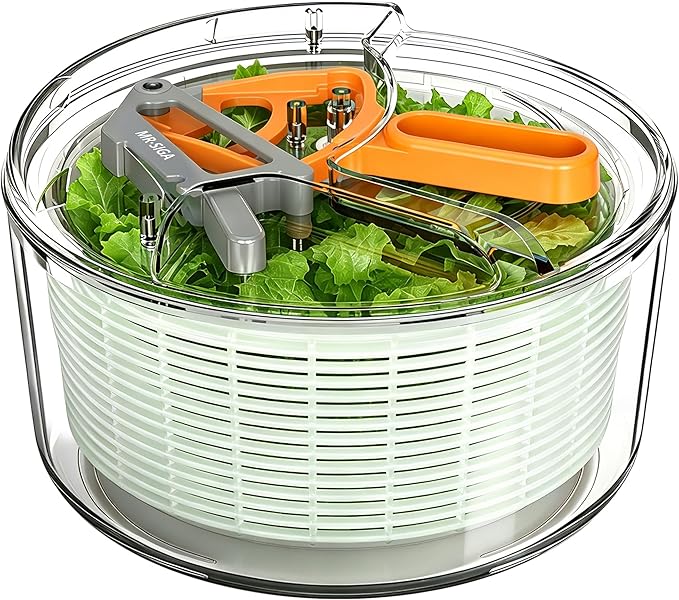 MR.SIGA Large Salad Spinner, Fruit Washing Bowl with Strainer, Salad Dryer for Washing, Spinning, and Draining Greens, Fruits, and Vegetables, 6.87 Quart Capacity