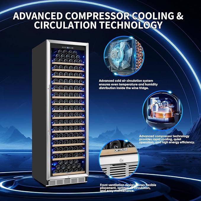 Large 200 Bottle Wine Fridge - 24 Inch Wine Cooler Refrigerator, Freestanding and Built-in Design, Upgraded Compressor Cooling, Intelligent Temperature Memory