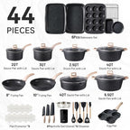 CAROTE 44pcs Pots and Pan Set Nonstick, Cookware Sets, Cooking Set Non Stick, Induction Cook Ware with Bakeware Set, Kitchen Knife Set