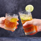 Loivttvv Glassware Drinking Glasses Set of 8, 14 oz Highball Glasses & 10 oz Ribbed Glass Cups, Vintage Glassware for Water, Juice, Cocktail, Whiskey (Clear)