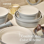 Carote 20pcs Ceramic Cookware Set with Detachable Handles, Pots and Pans Set Non Stick, RV Kitchen Cooking Pot and Pan, Dishwasher Safe, Non-toxic Induction Cookware PFAS and PFOA Free, Grey