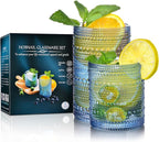 ISMASOAN Hobnail Drinking Glasses Set of 8, Blue Vintage Glassware 14 oz and 12 oz, Glass Cups, Cups for Kitchen, Bar Glasses for Beer, Juice, Cocktail, Whiskey, Milk