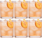 Physkoa Peach Ribbed Drinking Glasses Set of 6 – 9oz Vintage Peach Glassware, Embossed Ribbed Tumbler Cups for Juice, Water, Iced Coffee, Cocktail