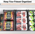 Freezer Organizer Bins, 4 Pack Stackable Deep Chest Freezer Organizer Bins, Foldable Baskets with Handles, Black Storage Container Baskets for 5/ 7 Cu.FT Deep Freezer Sort Frozen Meats
