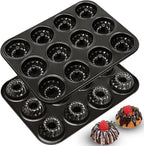 Webake 2 Pack Mini Fluted Tube Cake Pan, Non-Stick 2.8 Inch Cake Pans, Heavy Gauge Carbon Steel 12-Cavity