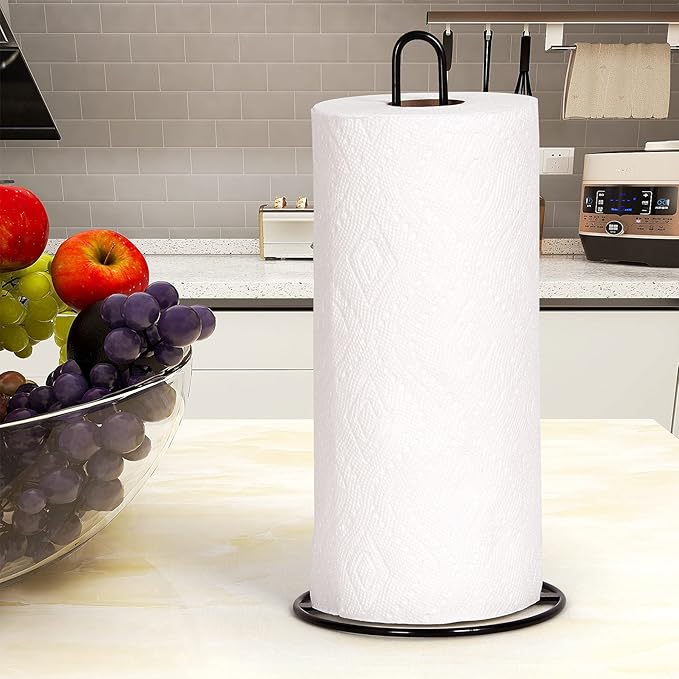 Paper Towel Holder Countertop, OBODING, Kitchen Paper Towel Stand Holder for Kitchen Organization and Storage, Paper Towel Holders for Standard and Large Size Rolls (Black)