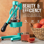 Zulay Kitchen Cast Iron Juicer - Easy-to-Clean Heavy-Duty Manual Juicer, Professional Citrus Juicer - Stainless Steel Lemon Squeezer - Manual Citrus Press & Orange Squeezer - Orange Juicer – Teal