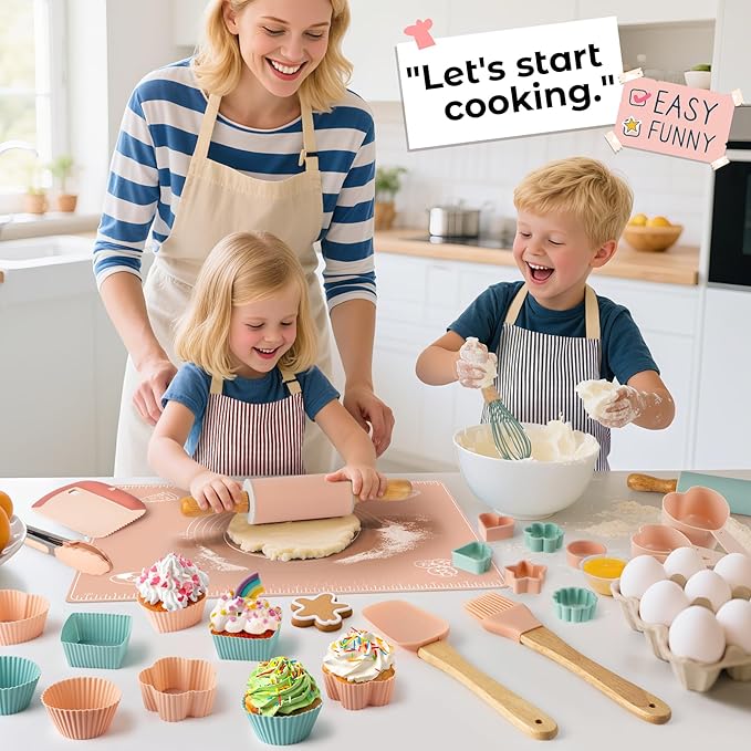 Ultimate Baking Kit for Kids - 38 Piece Kitchen Tools, Food Grade Silicone, BPA/BPS Free - Real Cooking Set for Ages 8-12 - Girls Boys Birthday Stocking Stuffer - Danish Orange