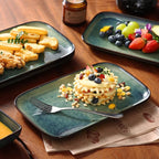 vancasso Stern Serving Platters Set of 4, 11 Inches Rectangular Ceramic Serving Plates, Green Serving Trays for Entertaining