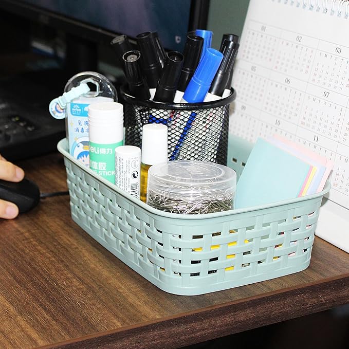 Soddeph Plastic Storage Baskets for Cabinets, Household Pantry Organization with Handle,Organizer Bins for Room,Bathrooms,Under-Sink,Kitchen (Green, XS-3PACK)