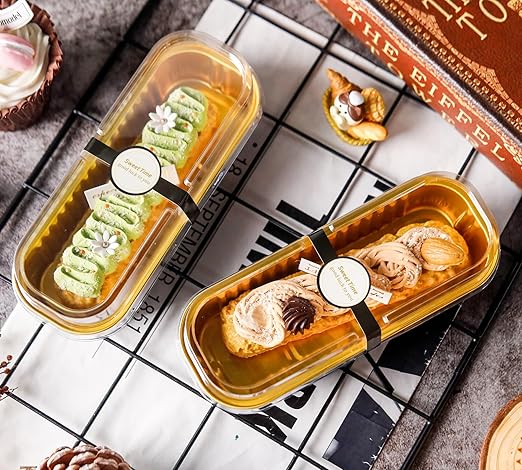 NPLUX 100 Pack Mini Cake Pans with Lids and Spoons Black Gold Rectangular Aluminum Foil Baking Pans Mini Cheesecake Containers(6.8oz)