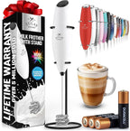 Zulay Kitchen Patented Tornado Triple Whisk Milk Frother with 4 Duracell Batteries – Handheld Foam Maker for Coffee, Lattes, Matcha & Hot Chocolate – Rich, Creamy Froth in Seconds - White & Black