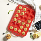 Socisen 24 Cups Silicone Muffin Pan with Metal Reinforced Frame Mini Size Cupcake Pan Tray Egg Bites Silicone Circle Cookie Molds Muffin Tin Tart Pans Baking Sheet Set for Breakfast Sandwiches Round