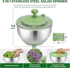 SUSTEAS Stainless Steel Salad Spinner Large, Vegetables Wash Bowl, Fruits & Herb Lettuce Dryer with 5 Blade Slicer Egg Yolk Strainer Shredder for Efficient Salad Preparation and Food Washing, 4.25Qt