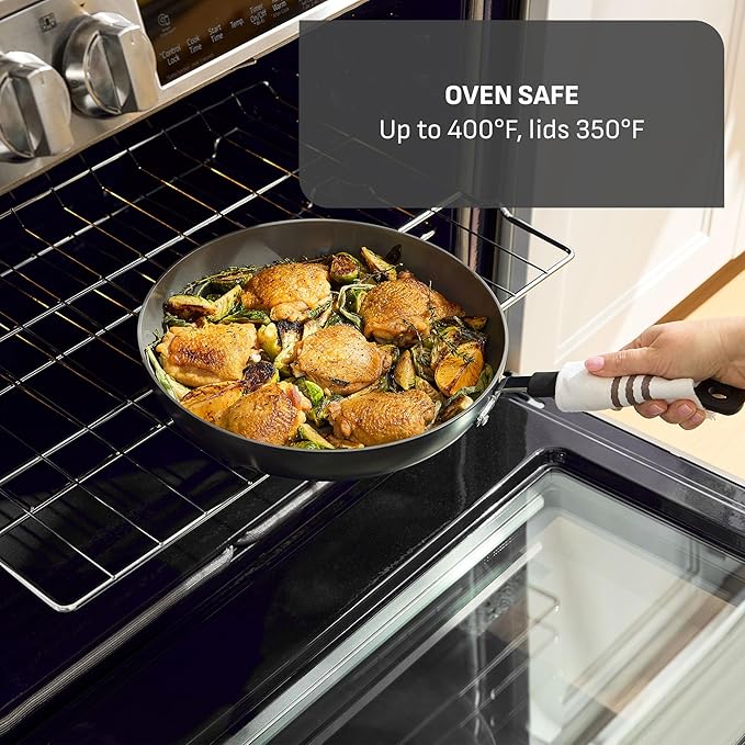 T-Fal Ultimate Hard Anodized Ceramic Nonstick 8 Piece Cookware Set, Oven Safe Up to 400°F, Dishwasher Safe, Pots and Pans Set, Includes Frying Pans, Saucepan, Cooking Utensils, Stone