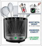 Cooler Kitchen Jumbo Extra Large Sturdy Rotating Black Utensil Holder Caddy with No-Tip Weighted Base, and Gripped Insert - Rust Proof and Dishwasher Safe Kitchen Utensils Holder