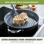 GreenPan Valencia Pro Hard Anodized Healthy Ceramic Nonstick 11" Grill Pan, PFAS-Free, Induction, Dishwasher Safe, Oven Safe, Gray
