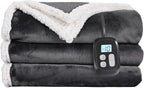Electric Heated Blanket Twin Size - 62"x84", Soft Flannel Heating Blanket, 10 Heating Levels, 1-12 H Auto Shut Off, Breathable Warm and Washable for Bed, Dark Grey