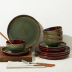 Pokini Stoneware Dinnerware Sets for 6, Microwave Safe Plate and Bowl Set, Easy to Clean & Durable Dishes Sets for Small to Medium Families, Sage Green