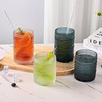 ZMOWIPDL Vintage Glassware Drinking Glasses Set of 12,Clear 12oz & 15oz Hobnail Glass Cups,Embossed Water Tumbler,for Beer,Cocktail,Whiskey,Juice and Various Mixed Drinks- 1 Cleaning Brush